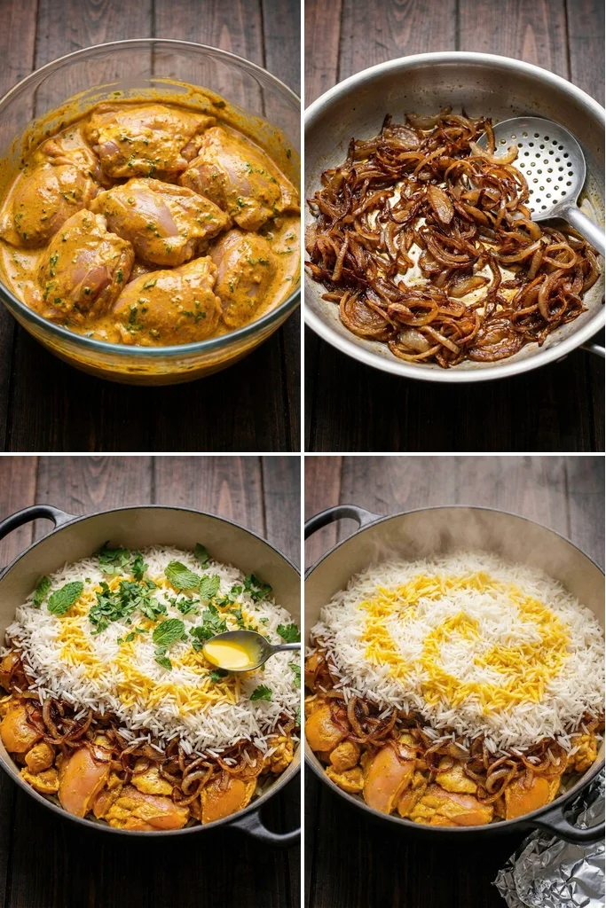 Step by step chicken biryani cooking