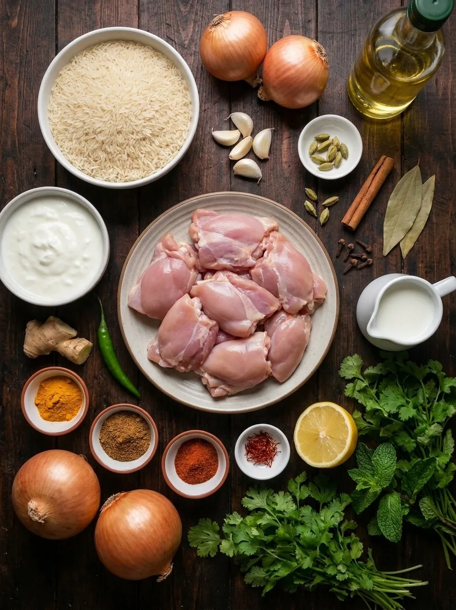 Chicken biryani ingredients
