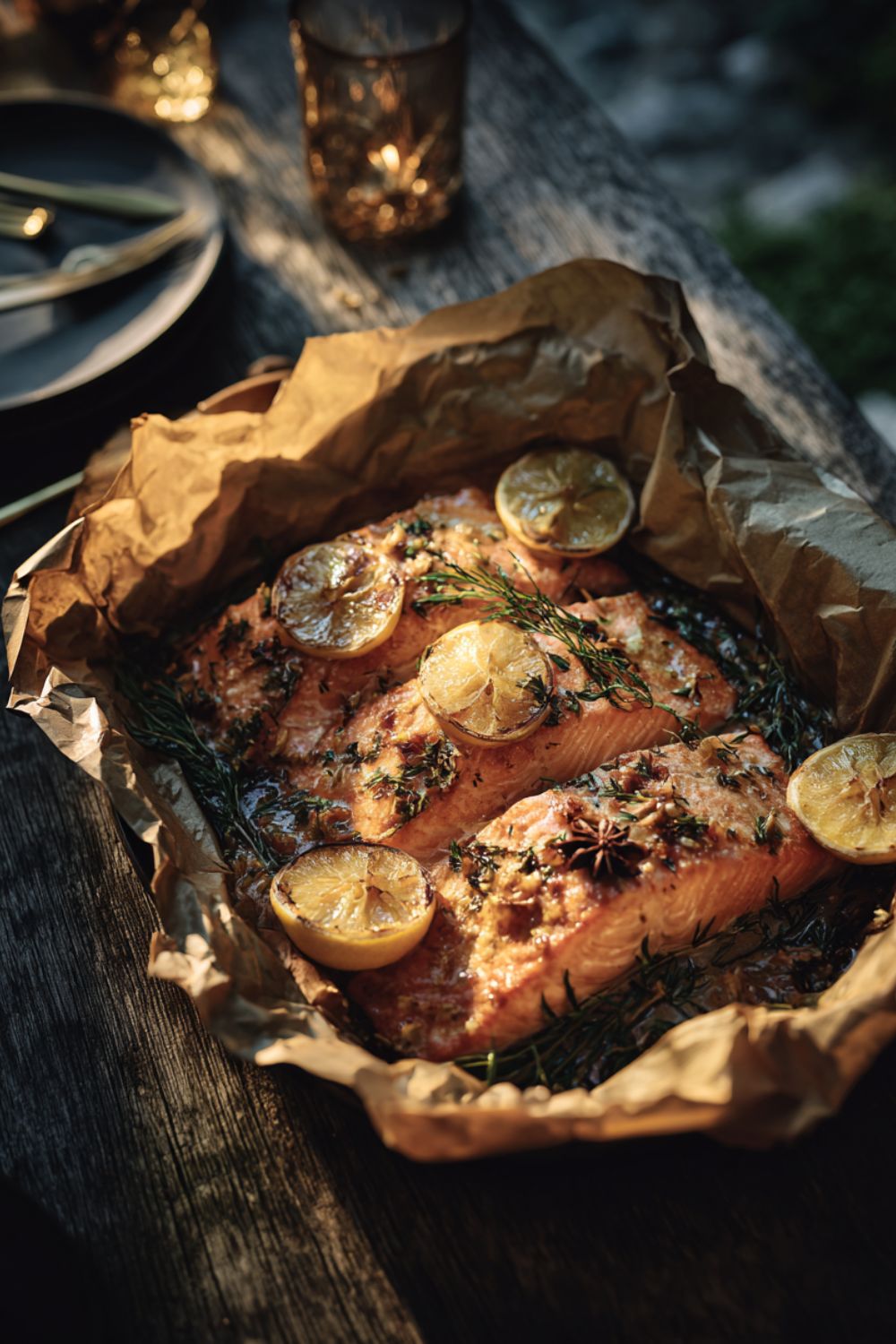 Baked salmon fillet with herbs
