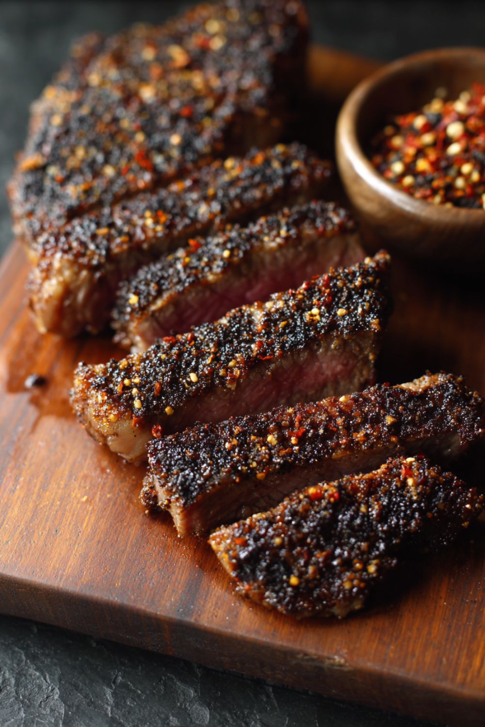 Coffee rub steak with dark smoky crust