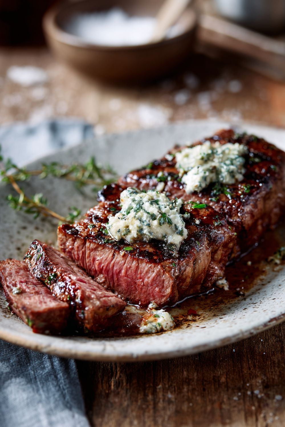Air fryer steak with garlic herb butter