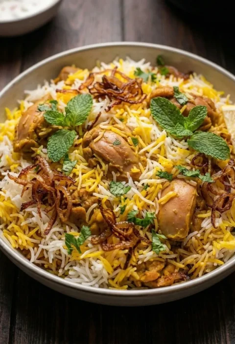 Gordon Ramsay chicken biryani with saffron rice and fried onions