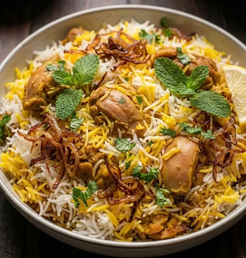 Gordon Ramsay chicken biryani with saffron rice and fried onions