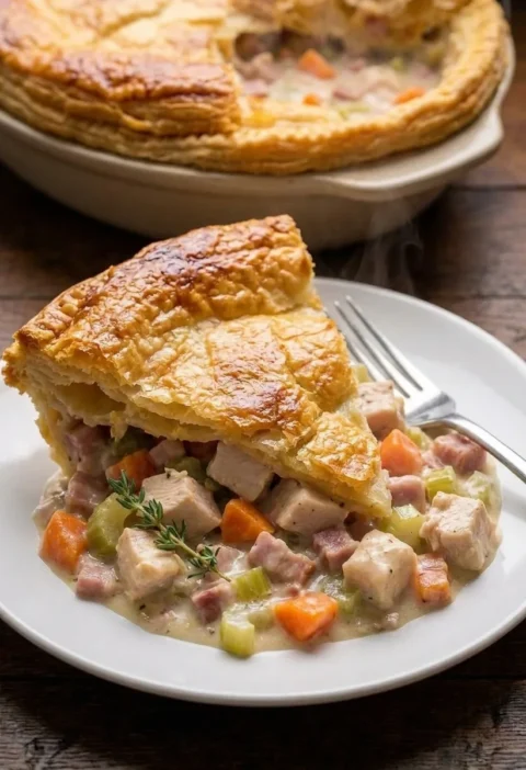 Gordon Ramsay chicken pie served with creamy filling