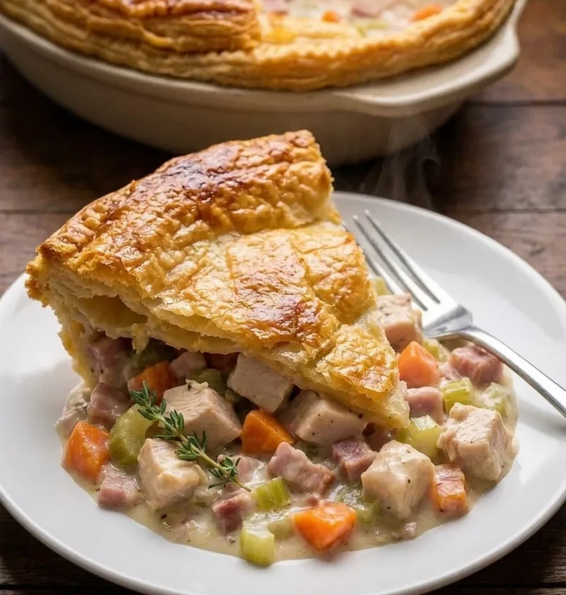 Gordon Ramsay chicken pie served with creamy filling