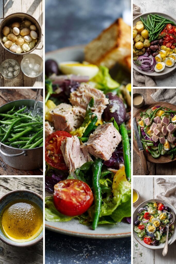 Step by step process making Gordon Ramsay tuna nicoise salad