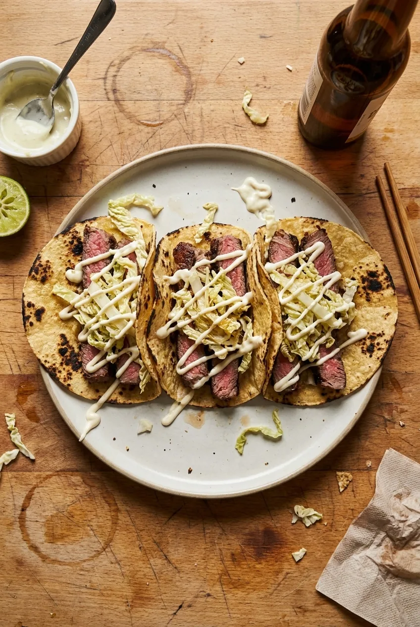 Gordon Ramsay Beef Tacos with Wasabi Mayo
