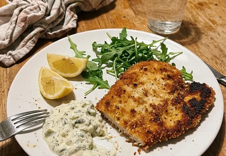 Gordon Ramsay Chicken Schnitzel with Gherkin Crème Fraîche