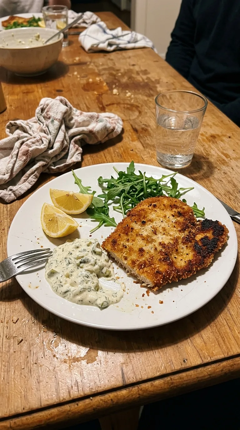 Gordon Ramsay Chicken Schnitzel with Gherkin Crème Fraîche